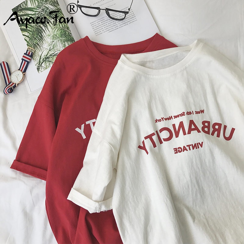 Harajuku Women T-shirts New 2019 Summer Funny Letter Print Hip Hop Loose T-shirt Girls Student Streetwear Casual Lady Tops Tees