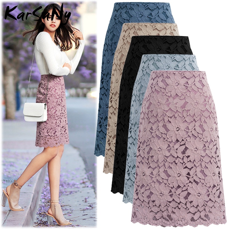 KarSaNy Lace Skirt Women Elegant Office Skirts Knee-length High Waist Bandage Skirt Pencil For Women Skirts Womens Summer