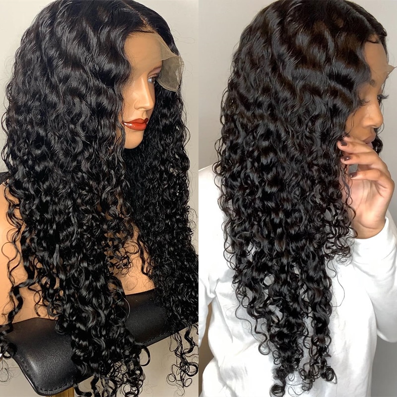 Water Wave 360 Lace Frontal Wig Pre Plucked With Baby Hair Brazilian Remy Lace Front Curly Human Hair Wigs Natural Black CARA