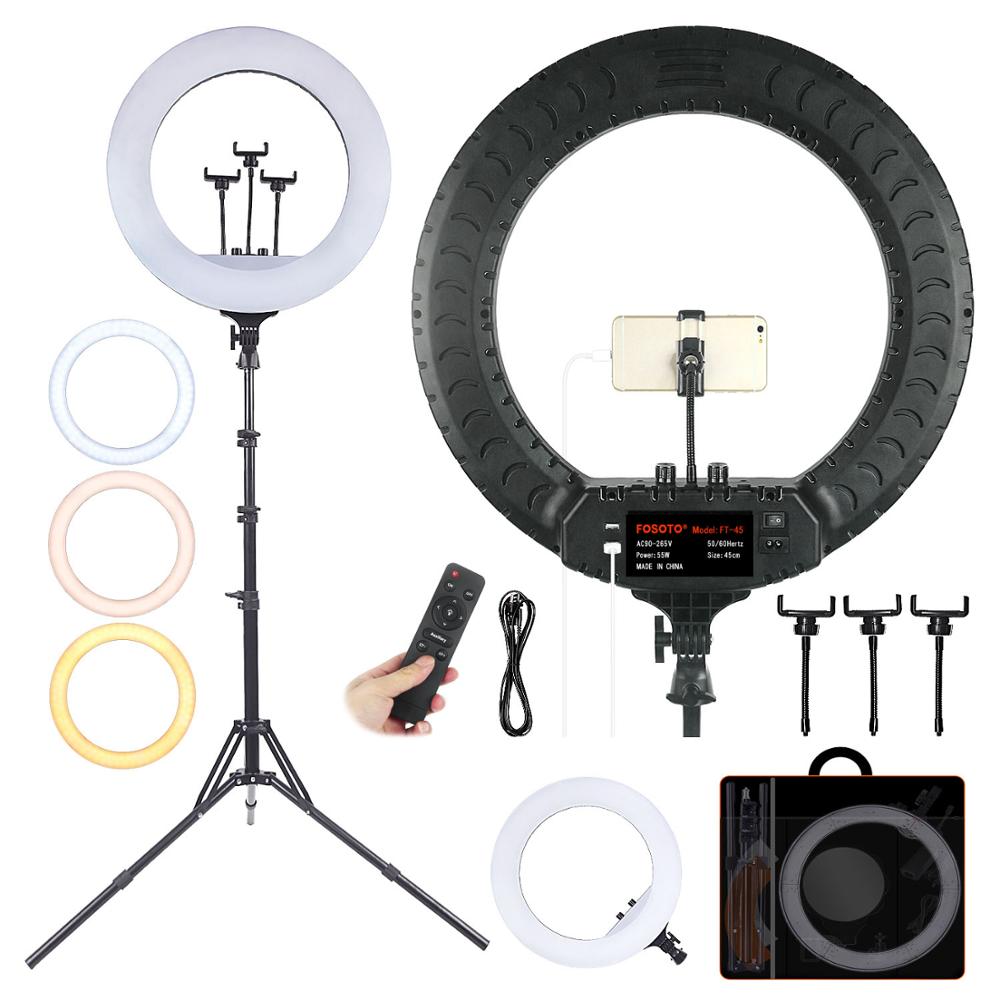 fosoto 18 Inch 2700-6500K LED Ring Lamp Photographic lighting With Tripod Remote Ring Light For Camera Youtube Makeup Video