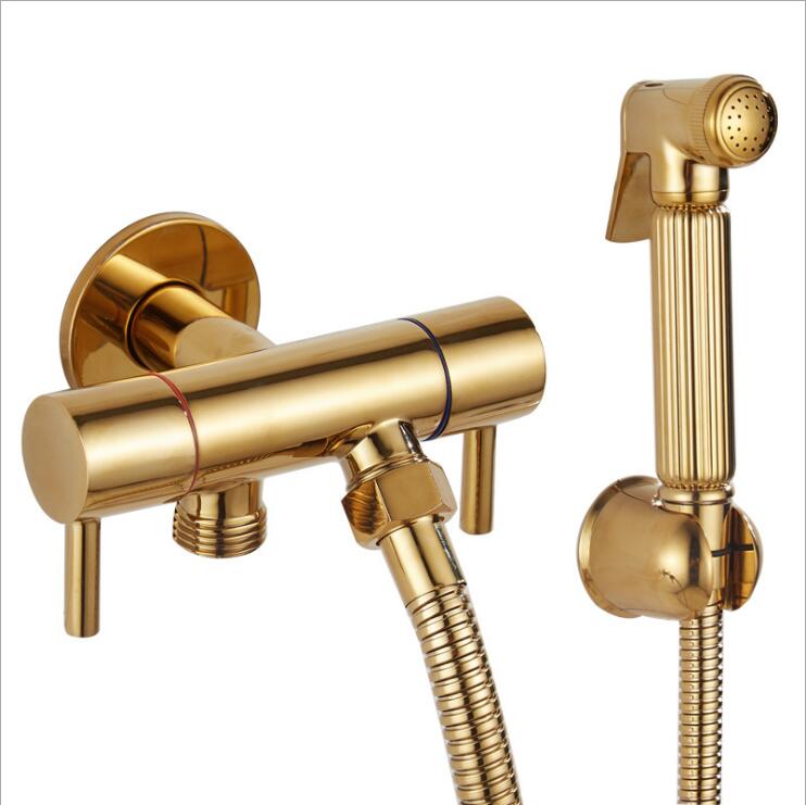 Dofaso retro gold shattaf bidet sprayer Washer Cleaning woman shower head bath angle valve and Toilet gold Bidet high  pressure