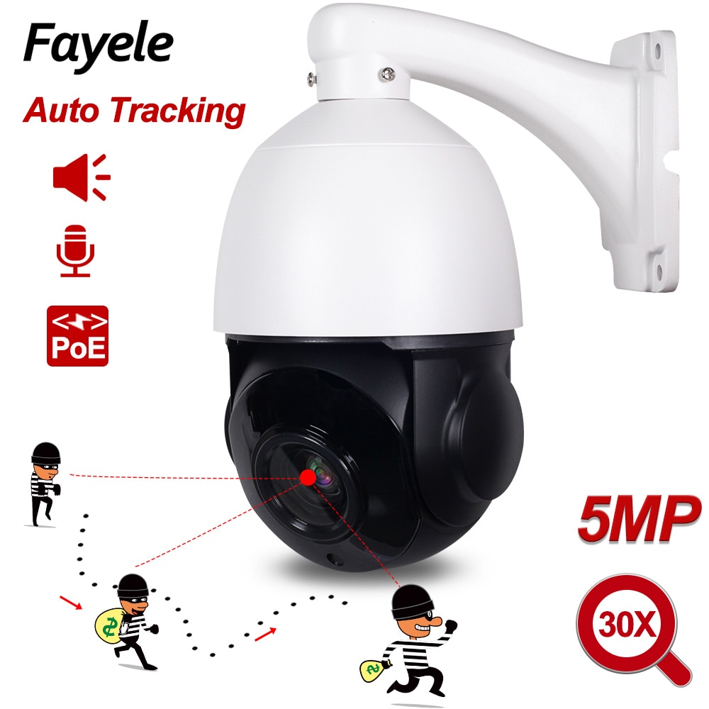 IP66 Outdoor POE 5MP Auto Tracking PTZ Camera Humanoid Person Motion Detection H.265 IP Camera IR 100M Auto Tracker 30X ZOOM