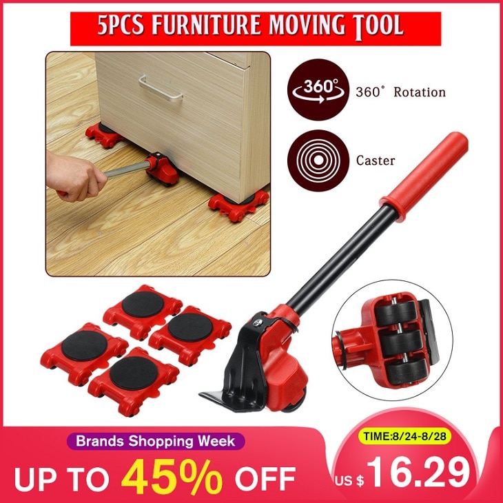 Heavy Duty Furniture Lifter Transport Tool Furniture Mover set 4 Move Roller 1 Wheel Bar for Lifting Moving Furniture Helper