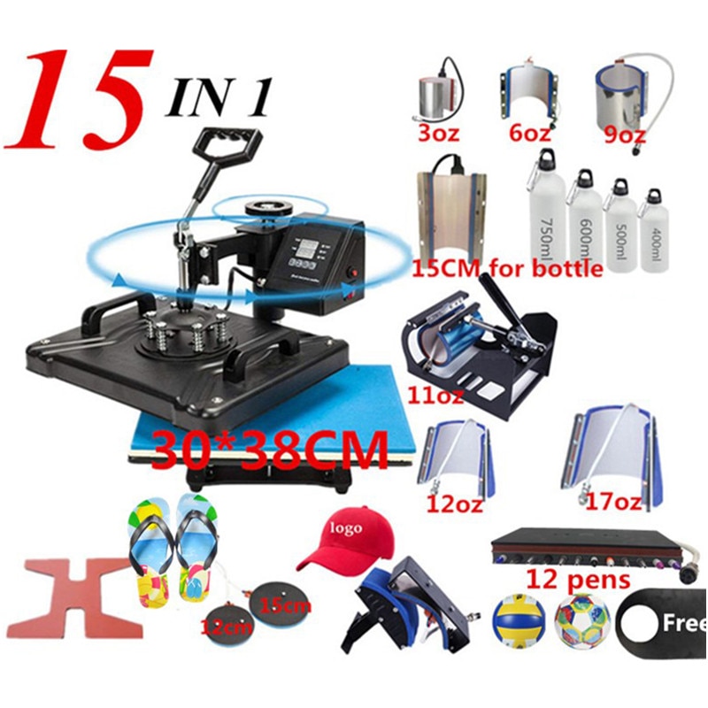 15 ALL in 1 Heat press Machine ,Sublimation pen press machine, Heat Transfer Machine for ball/Shoes /Cap/Mug Plate/Tshirts/cases